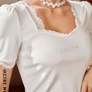 NWT  SHEIN White Blouse Sweetheart Neckline